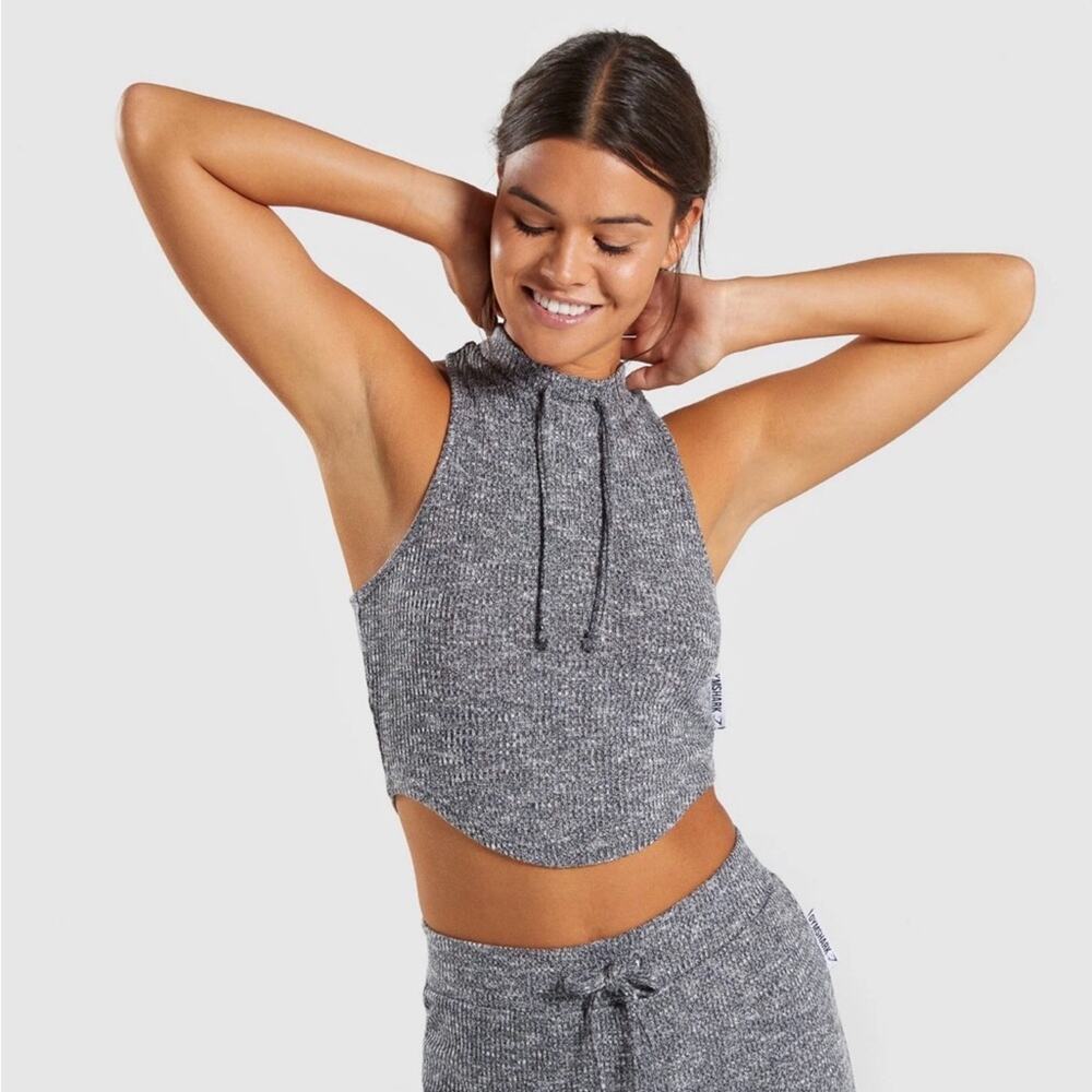 Gymshark Splounge Gray Ribbed Knit Racerback Crop Top Small